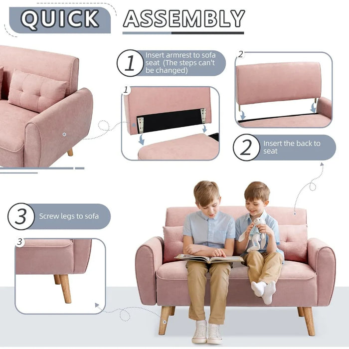 living room sofas 47" Loveseat Wood Sofa with High-Density Sponge Cushion, Mid-Century Modern Design,Pink couch sofas