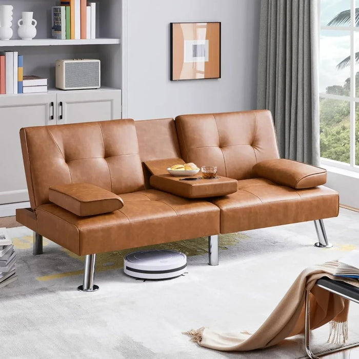 Faux Leather Home Recliner Reversible Loveseat Folding Daybed Guest Bed,Convertible Sofa Bed Adjustable Couch Sleeper Modern