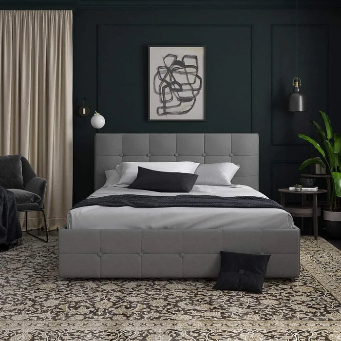 Upholstered Platform Bed With Underbed Storage Drawers and Button Tufted Headboard and Footboard King Size Bed Frame Queen Home