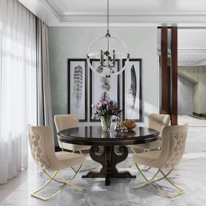 Ottomanson Imperial Upholstered Modern Gold Legged Dining Chair, Set of 2, Beige