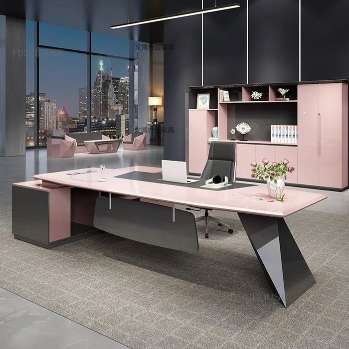 Fashion Boss Desks Table Simple Modern Painted Manager Executive Desk Ladies Pink Single Boss Desk and Chair Combination
