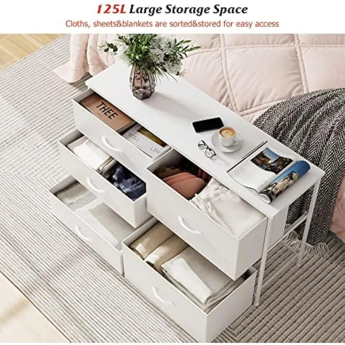 Nicehill White Dresser for Bedroom with 5 Drawers, Small Dresser for Kids' Bedroom, Nursery, Closet, Wide Chest of Drawers Baby