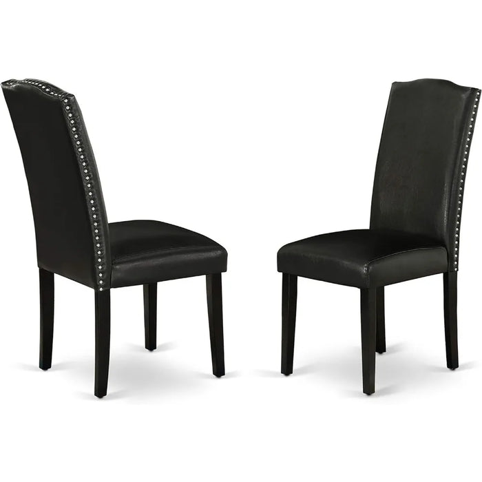 5 Piece Dining Room Furniture Set Includes a Round Dining Table with Dropleaf and 4 Black Faux Leather Upholstered Chairs