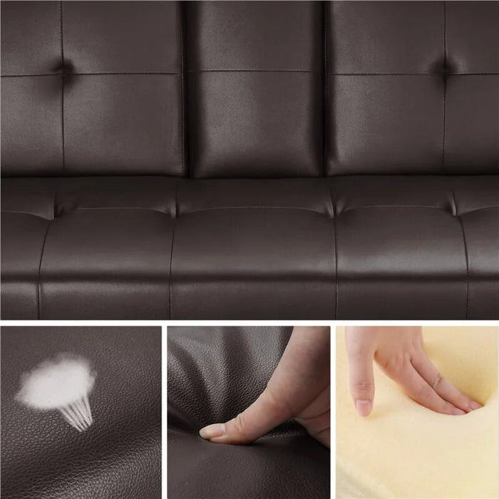 LuxuryGoods Modern Faux Leather Futon with Cupholders and Pillows, Espresso furniture living room
