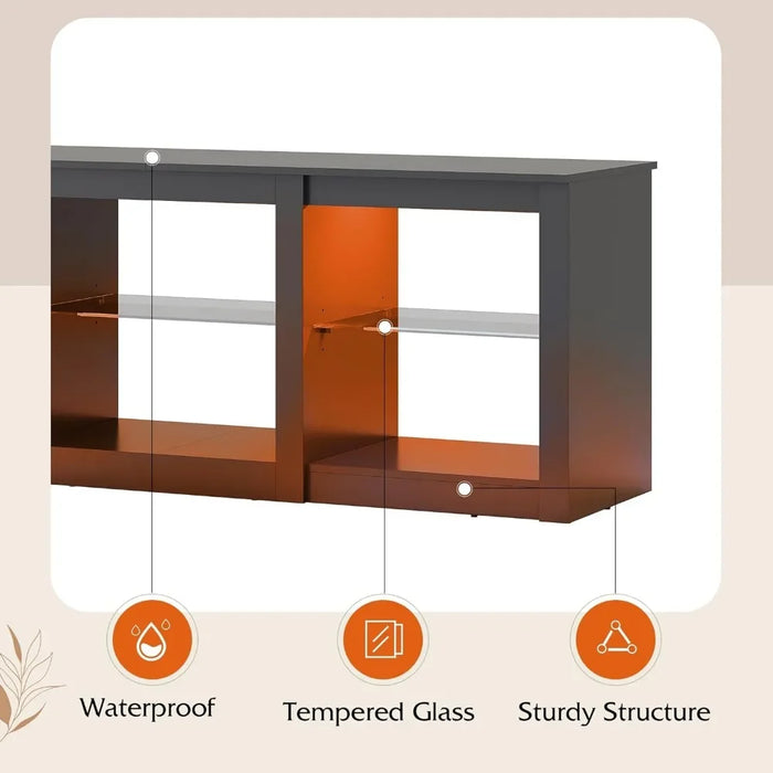 Living Room Furniture TV Free Shipping TV Bracket with LED Light for TVs up to 65 inches with glass stand for modern home
