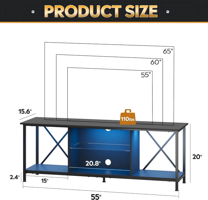 TV Stand for 55 65 Inch TV, LED Entainment Center with Storage, TV Console for Bedroom and Living Room, Gaming Midea Console