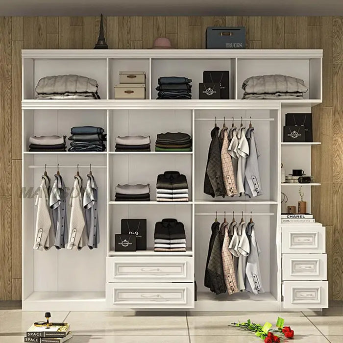Light Luxury American Wardrobe Economical European Assembled Panel Simple Modern Bedroom Overall Six-Door Wooden Wardrobe