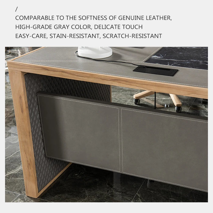 Leather decoration senior gray boss desk and chair combination office simple executive desk commercial president modern desk
