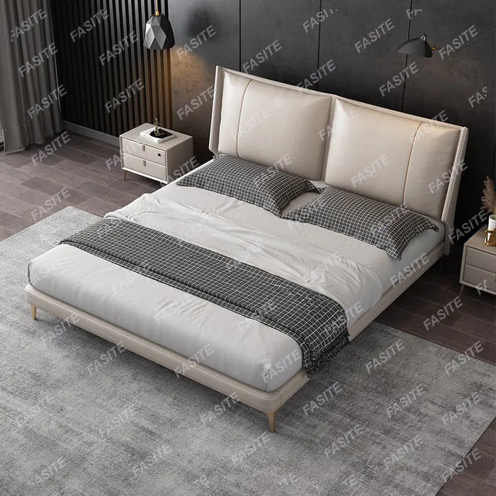 Leather bed luxury master bedroom double bed Italian minimalist atmosphere soft bag wedding bed 1.8m bed
