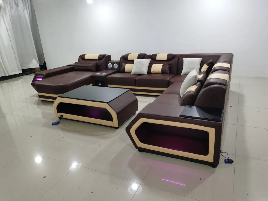 Hot Sale Modern Living Room Sofas White Italian Half Leather Couch U Shape Chesterfield Sofa