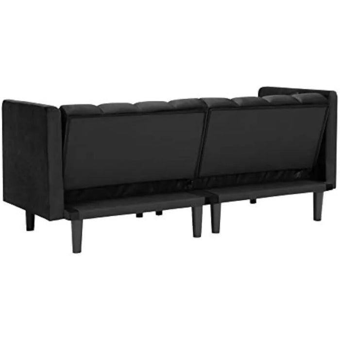 Bed Convertible Velvet, Modern Sleeper Sofa with 2 Pillows, 3 Adjustable Angles for Backrest, Living Room Couch, Black