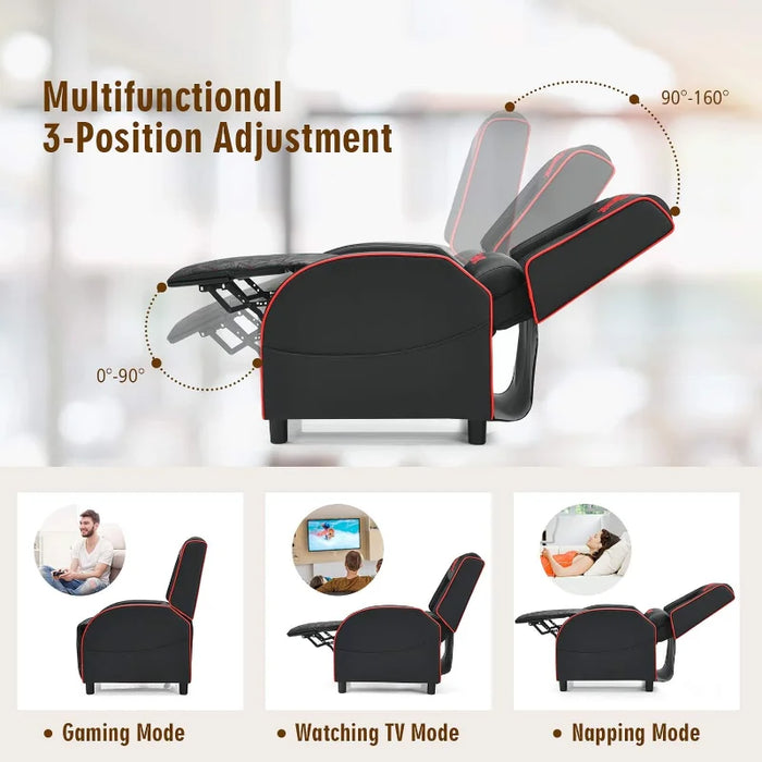 GYMAX Massage Gaming Recliner Chair, Ergonomic Racing Style Single Sofa with Adjustable Headrestg Room Office (Red)
