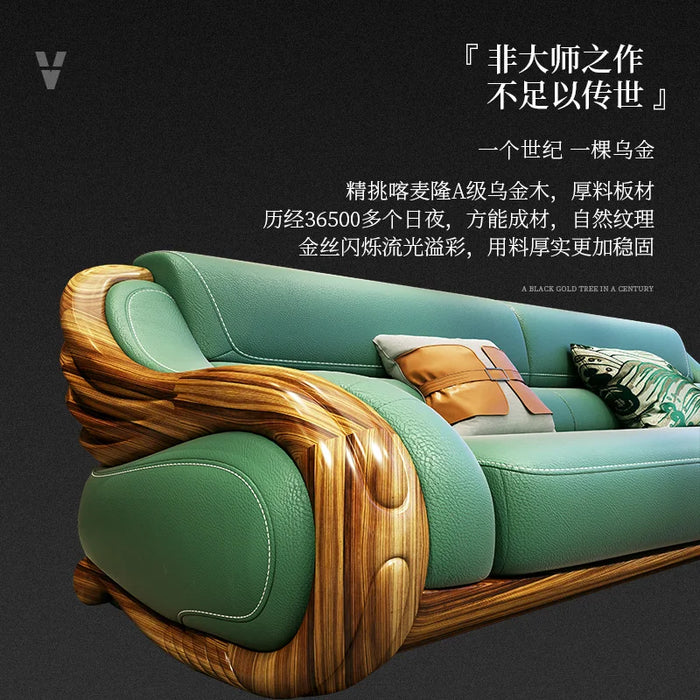 Ugyen Wood Combination Living Room Solid-Wood Leather Sofa First Layer Cowhide New Chinese Sofa