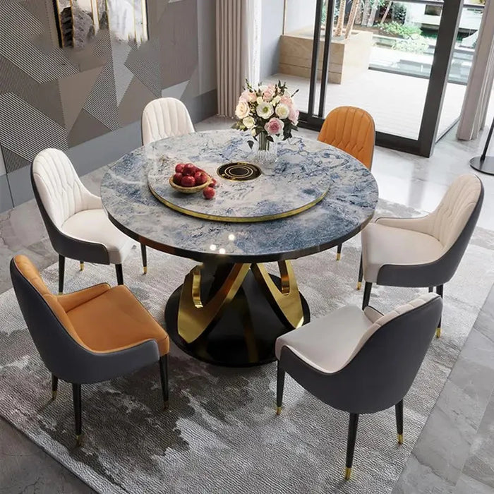 Luxury Rock Dining Table Items Retractable Dining Table Italian Household Light Luxury Round Table Induction Cooker Furniture