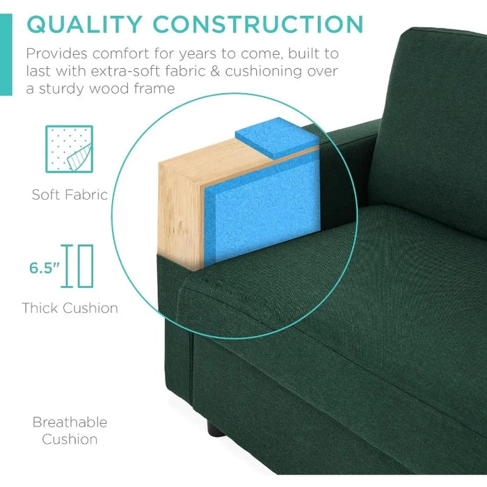 Best Choice Products Upholstered Sectional Sofa for Home, Apartment, Dorm, 3-Seat, L-Shape Design, Reversible Ottoman Bench