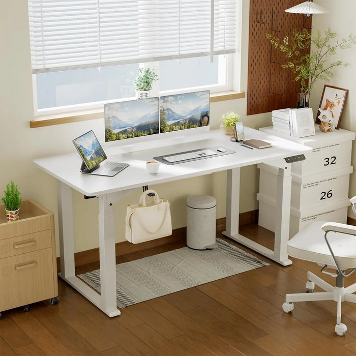 Electric Standing Desk 4 Legs, 63 x 28 Inches Height Adjustable Table with Strong Dual Motor, Computer Workstation