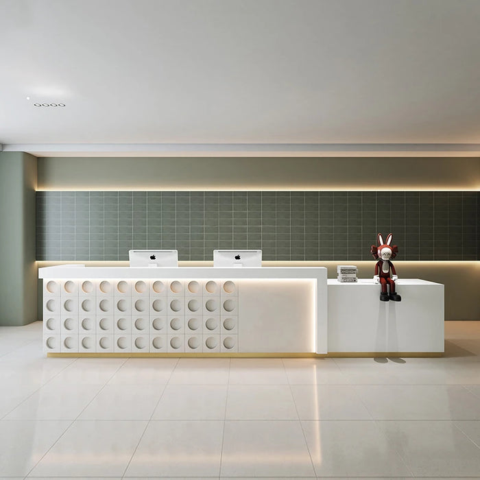 Lighting Reception Desk Console Checkout Counter Cabinet Information Barbershop Beauty Salon Theke Rezeption Reception Furniture