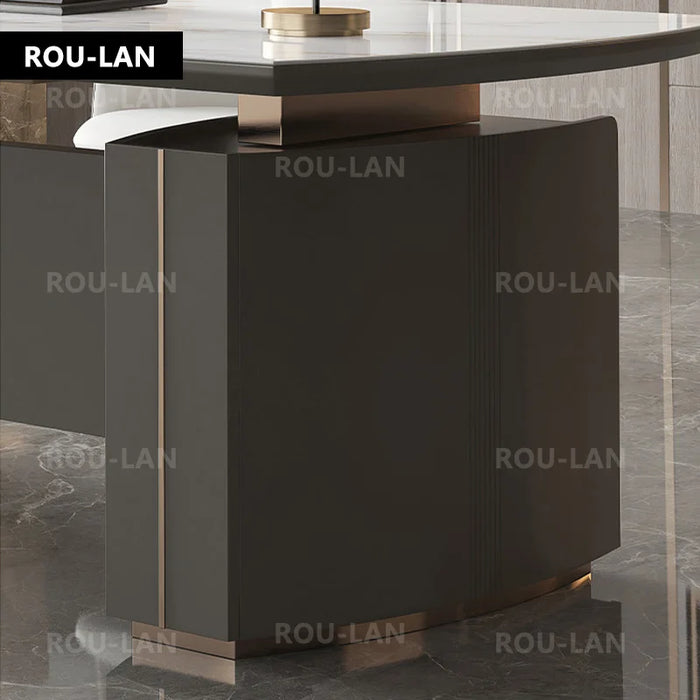 Light Luxury Glossy Rock Panel Office Desk And Chairs Baked Lacquer Boss Desk Simple Modern Writing Desk President Desk