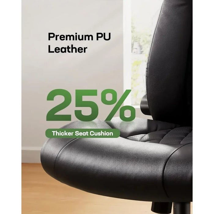 Office Chair with Flip-up Armrests,PU Leather Ergonomic Height-Adjustable Swivel Rolling Computer Desk Chairs,Black