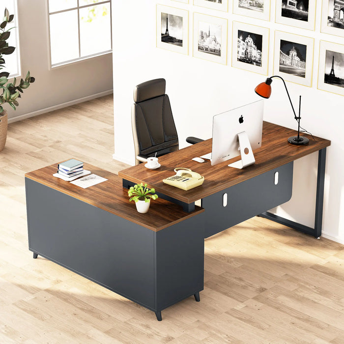 Tribesigns L Shaped Desk with File Drawer, 55 Inch Executive Office Desk with Cabinet Storage Shelves, L Shaped Computer Deske