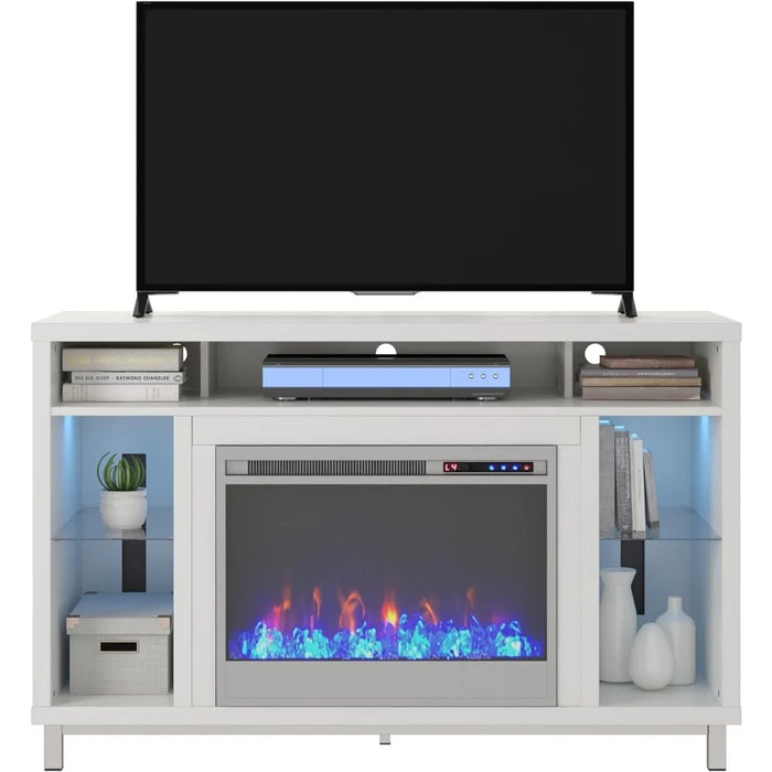 TV cabinet with fireplace rack, can accommodate up to 48 inches of TV, white, living room TV storage rack