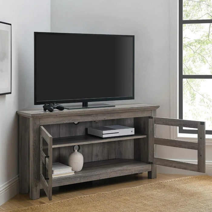 Modern Farmhouse Wood Corner Universal TV Stand for TV's Up to 50" Flat Screen Living Room Storage Entertainment Center 44 Inch