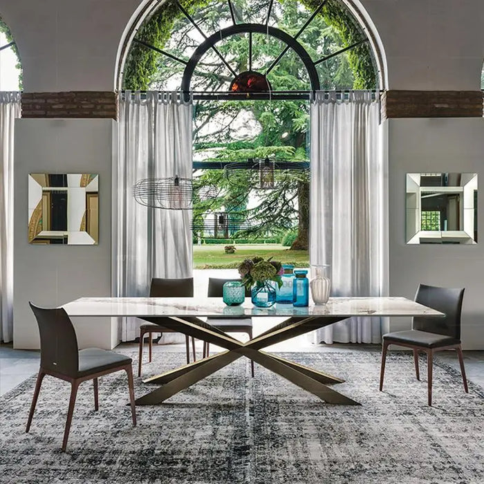 Italian Custom Light Luxury Rock Slab Kitchen Table And Chair Combination Modern Simple Rectangular Large Villa Dining Table Set