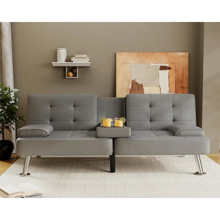 Flamaker Futon Sofa Bed Modern Faux Leather Couch, Convertible Folding Futon Couch Recliner Lounge