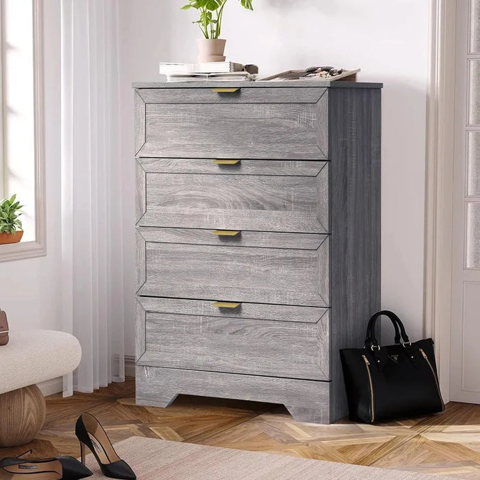 4 Drawer Dresser, 37inch Tall Dresser Chest with Large Drawer, Wood Nursery Dresser Storage Cabinet Organizer Unit for Bedroom