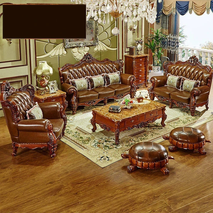 European-style Leather Sofa Villa Living Room Luxury Combination 123 All Solid Wood American First Layer Cowhide Sofas