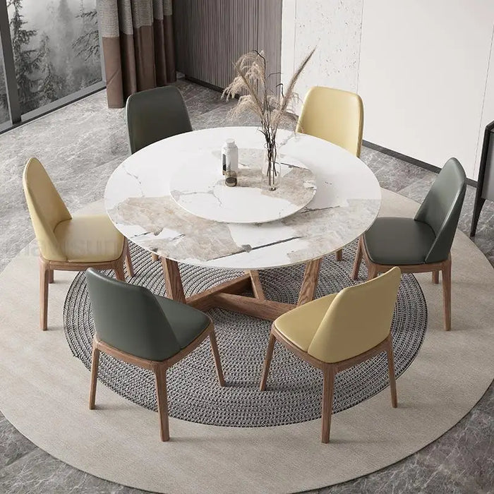 Nordic Round Dining Table With Turntable For Small Apartment Solid Wood Kitchen Household Furniture Simple Slate Table 4 Chairs