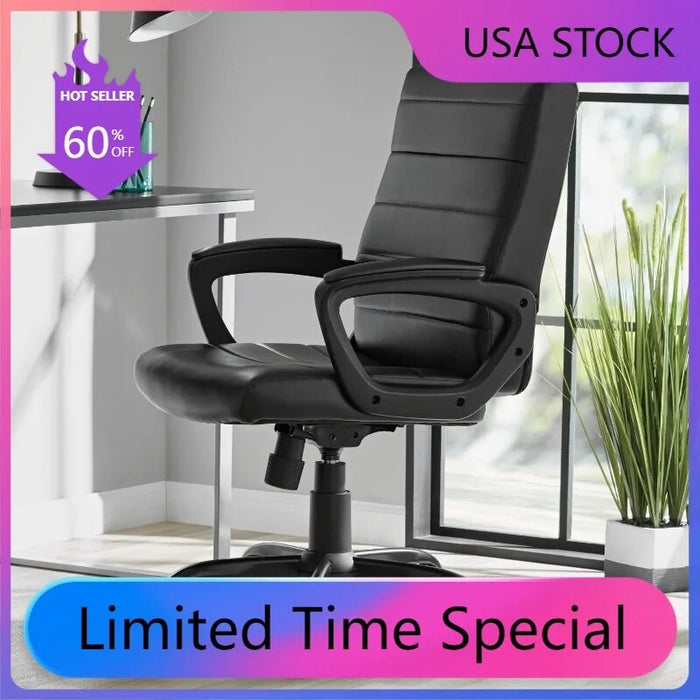 Furniture Mainstays Bonded Leather Mid-Back Manager's Office Chair, Black