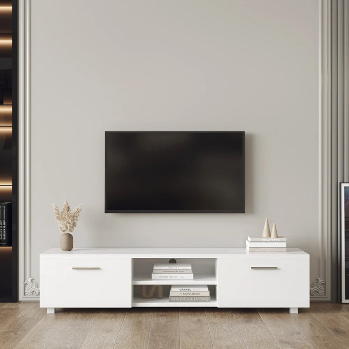 White TV Stand for 70 Inch TV Stands, Entertainment Center TV Table, 2 Storage Cabinet with Open Shelves for Living Room Bedroom
