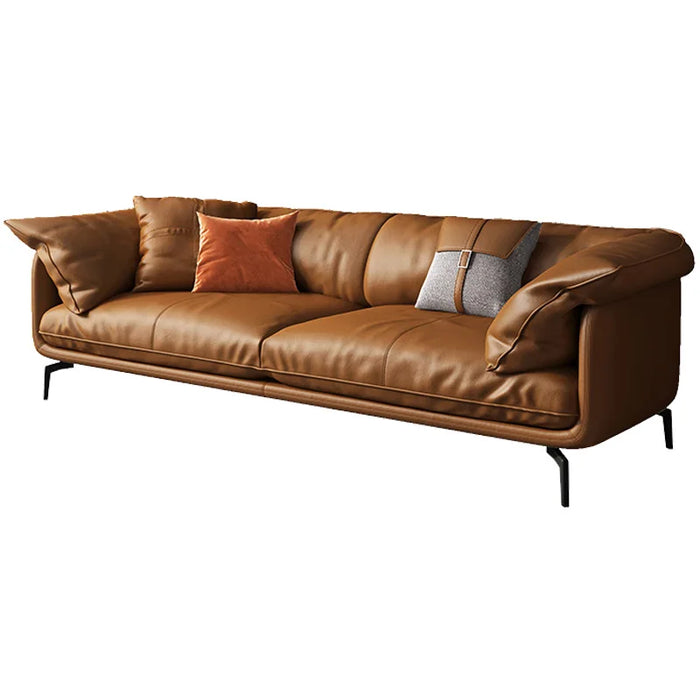 Italian leather sofa head layer cowhide light luxury luxury Nordic living room small apartment straight line sofa design sense