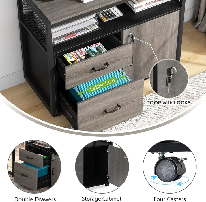 Tribesigns Office Desk with Cabinet Drawers, 55 inches Executive Desk,L Shaped Computer Desk with Storage Shelves and Mobile