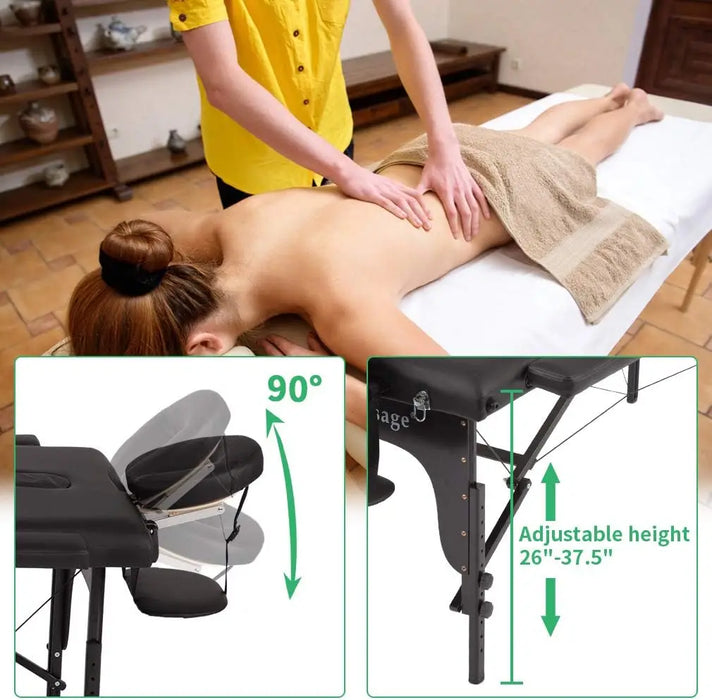 Massage Table Portable Massage Bed Spa Bed 77 Inches Long 30 Inches Wide Height Adjustable 4 Inches Memory Sponge 2 Fold PU Bed