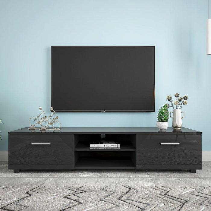 Black TV Stand for 70 Inch TV Stands, Entertainment Center TV Table, 2 Storage Cabinet with Open Shelves for Living Room Bedroom