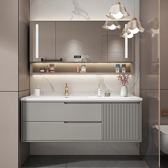 Bathroom Vanity With Furniture Combination Oak Smart Mirror Cabinet Lacquered Slate Seamless Integrated Basin Sink