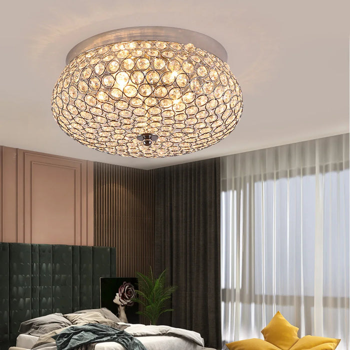 Crystal Ceiling Light LED Modern Luxury Flush Mount Chandelier Home Decor Lighting Fixture for Living Room Bedroom Round 30cm