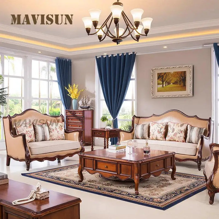 Light Luxury Apartment Solid Wood Sofa Living Room u-Shaped Combination Leather American Fabric Country Modern Minimalist Sofa
