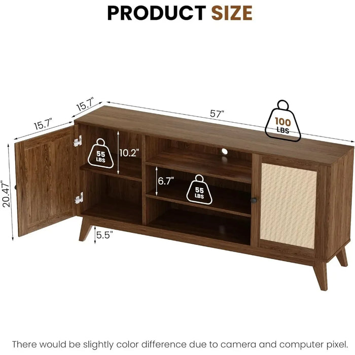 Rattan TV Stand for 65 Inch TV Console Table With 2 Rattan Doors Bedroom for Living Room Cabinet Furniture Home