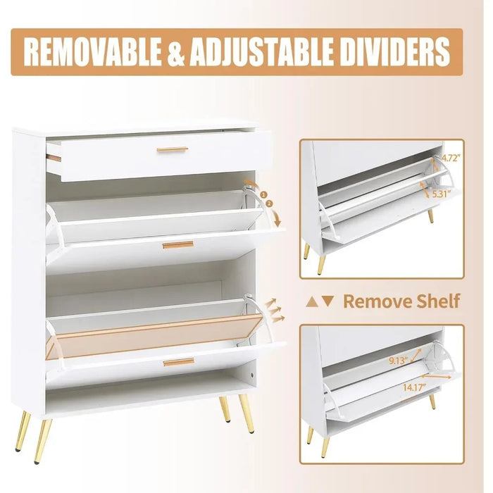 Shoe cabinet freestanding shoe rack organizer with 2 flip-out drawers and top drawer cabinet, living room furniture cabinet