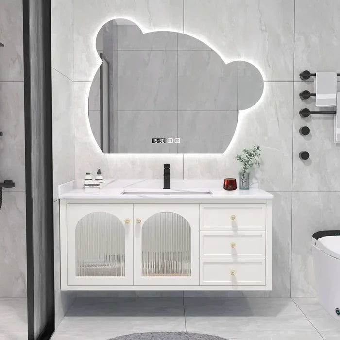 70-150cm Slate Bathroom Furniture Vanity Cabinet With Sink Cute Bear Mirror Integrated Solid Wood Style Cabinet Companion Wash