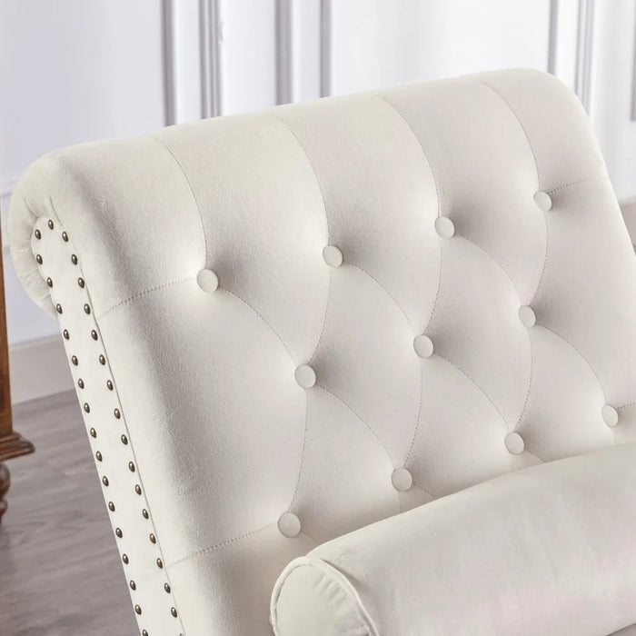 Velvet Button-Tufted Chaise Lounge Chair Leisure Sofa for Indoor Living Room with Bolster Pillow, Nailhead Trim and Turned Legs