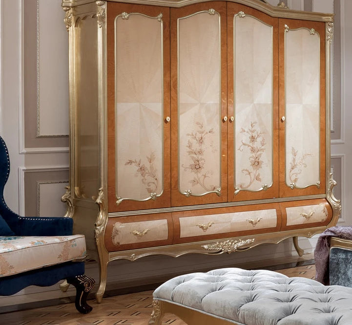 Neoclassical four-door wardrobe locker furniture multifunctional storage cabinet solid wood bedroom