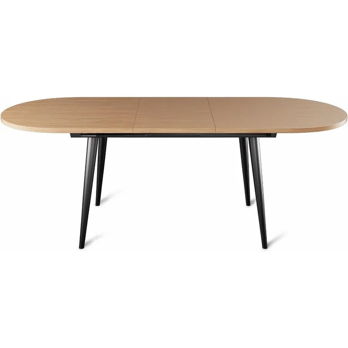 75" x 32" Expandable Dining Table - a Oval Wooden Table Top with Metal Legs, Space-Saving Extendable