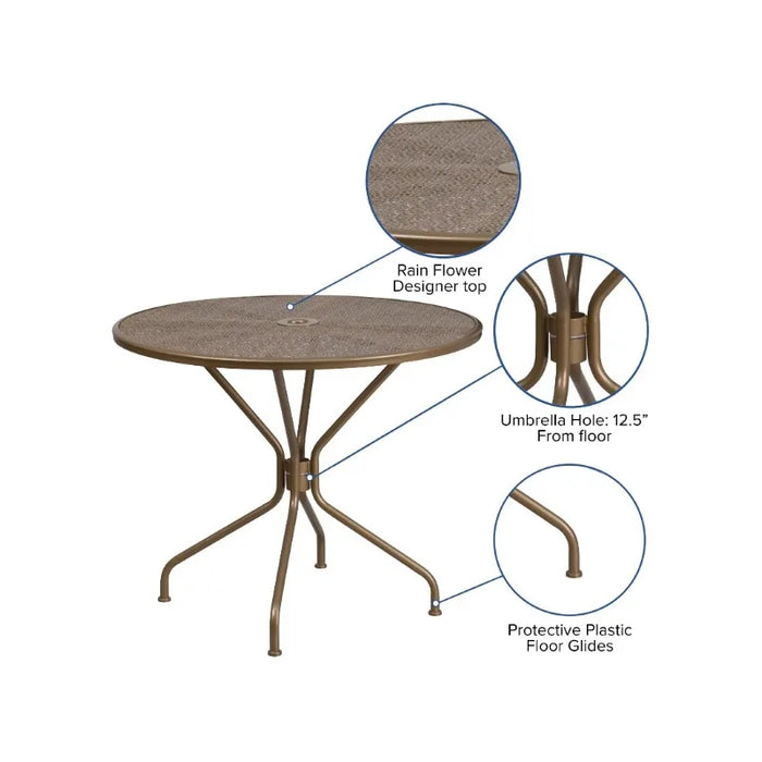 Furniture Commercial Grade 35.25" Round Black Indoor-Outdoor Steel Patio Table with Umbrella Hole