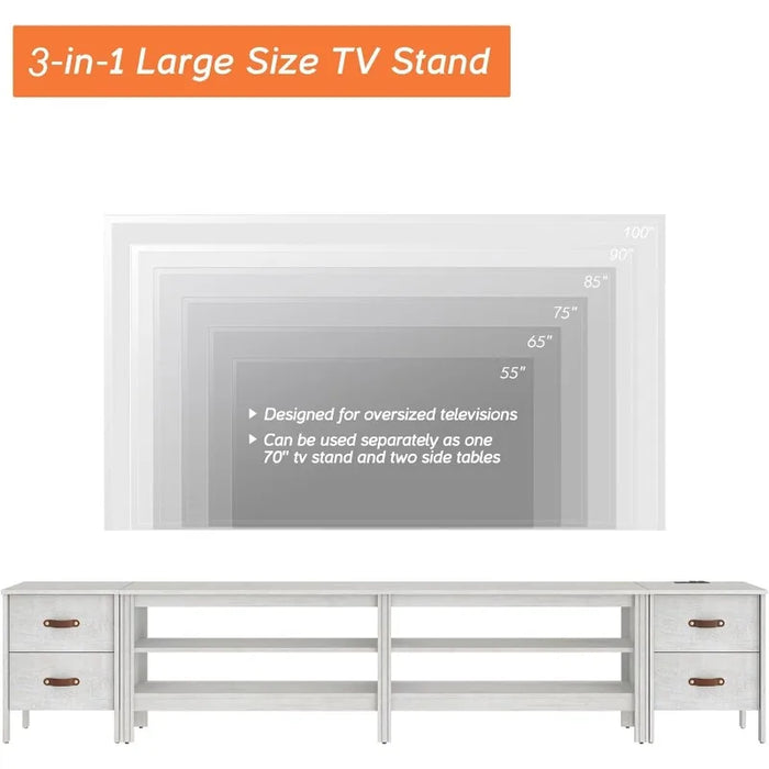 WAMPAT TV Stand for 95 Inch TV with Charging Station, Wood Entertainment Center for 85 90 100 inch TV Console Table