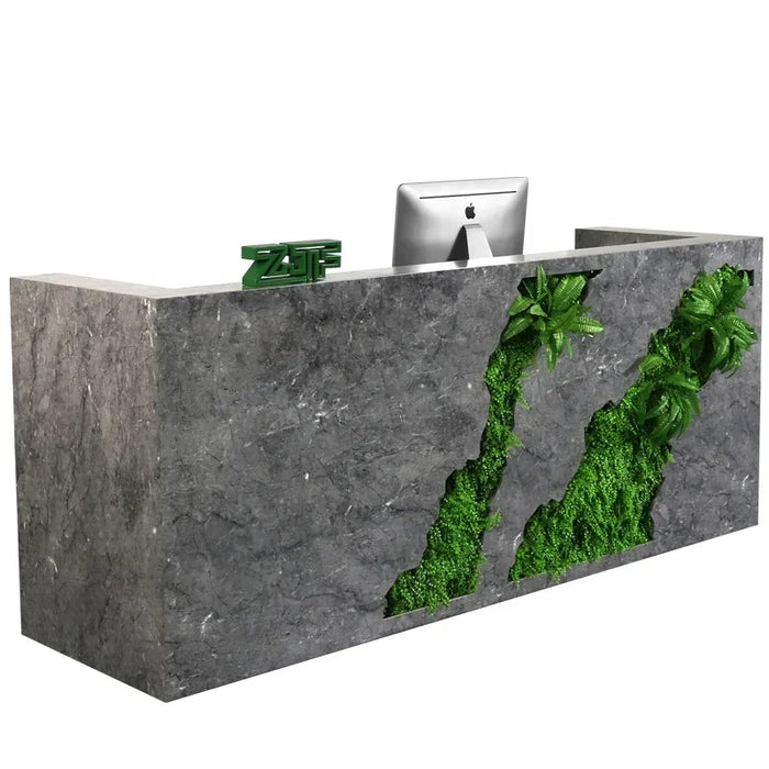 New 2024 Office 2 Person Wood Reception Counters Imitate Grey Marble Classic Reception Desk