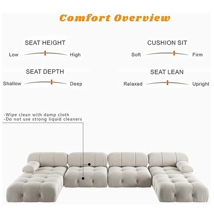 Italian Deianira Sectional Sofa for Living Room 138 inch Wide Velvet Fabric Reversible Modular Counch Sofas with Chaise Ottoman